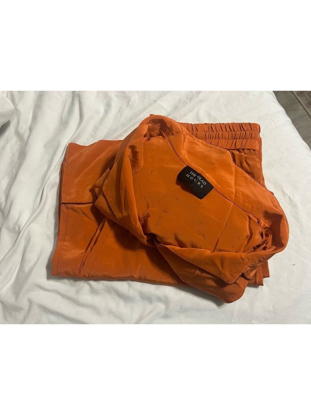 The Glad Hours Orange Silk Pajama Set Top And Pants Size Large